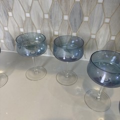 Set of 6 Cocktail Glasses Iridescent Blue Clear Stem Light Weight