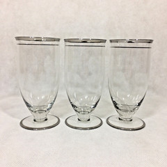 Lot of 3 Crystal Iced Tea Glasses Double Platinum Trim Foot 5-3/4″ Vintage