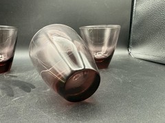VTG Amethyst Juice Glasses Set Of 3 4” 12oz Libbey Hand Blown Wavy Glass Purple
