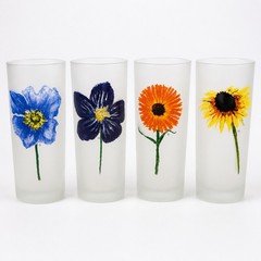 Vintage Dartington Designs France Frosted Floral Highball Glasses Set of 4