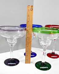 Four Vintage TGIFriday’s Margarita Glasses with Logo Blue Green Purple Red 8″H