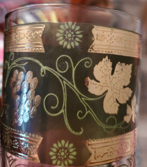 4 Vintage Cera Green 24K Gold Grape Vines Pillar Highball Glasses Mid Century