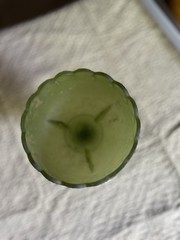 Unmarked Green Frosted Glass Pedestal Goblet Dessert Cup, Scalloped Rim