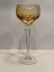 VTG Nachtmann Traube Crystal Wine Glass Amber Orange Cut to Clear 8 1/4″ Germany