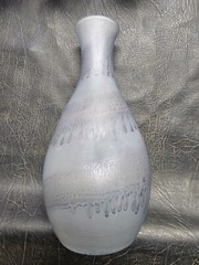 Vintage Hebron Israel Art Glass Drip Glaze Wine Decanter & 6 Glasses Grey & Blue