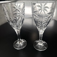NEW Set Of 2 Godinger Shannon Palm South Beach Crystal Water Wine Glasses 8 Inch