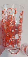 3 Red Floral Vine VTG 8 Oz Drinking Glasses Tumblers 4 3/4″ VTG Set