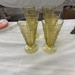 depression glass amber sharron cabbage rose footed ice tea glasses set of 6 HTF