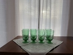 MORGANTOWN Vintage Crinkle Shamrock Green Footed Goblets 5.25″H 12oz Set of 8