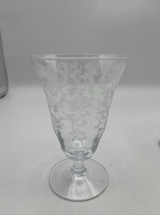 Lacy Needle Etch Optic Water Iced Tea Glass Goblet Pair 5 5/8″ Tall