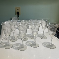 VTG X8 Libbey Rock Sharpe HALIFAX Stem Etched Iced Tea Glass 7.75” Tall *EUC