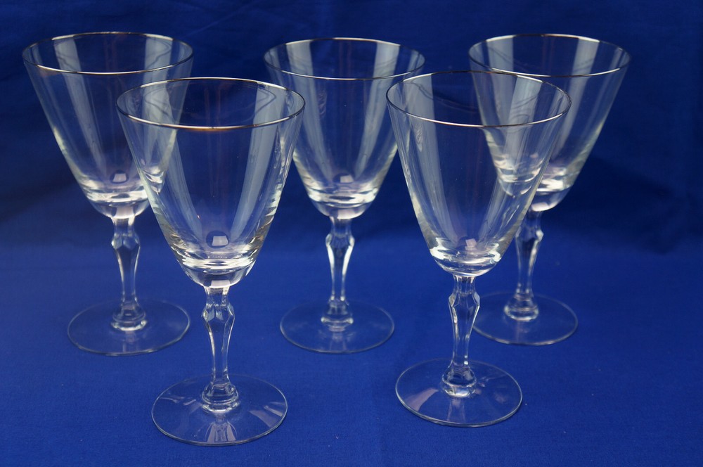 Fostoria Engagement Platinum (5) Water Goblets, 7″