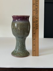 Vintage Handmade Studio Art Unique Wine Goblet Set Of 2 Signed EUC Green Purple