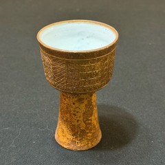 Vintage Studio Pottery Footed Goblet with Textured Geometric Design Marked 1973