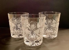 (3) Bohemian Whiskey Glasses Tumblers Hand-Cut Lead Crystal Hobstar Pinwheel Fan