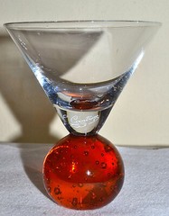 MCM SIGNED E. COINTROCUS? FLOATING BUBBLE HOT ORANGE Ball Bottom Martini Glass