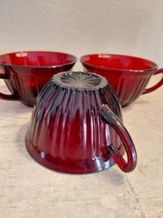 3 Royal Ruby Red Old Cafe Cup Red Depression Glass Anchor Hocking VTG 30s