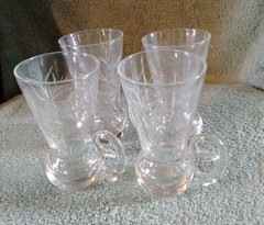 4 Irish Coffee-Espresso-Cappuccino Curved Handled Etched Glasses 4″