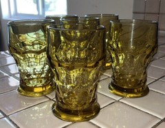 VTG Set of 6 Anchor Hocking 10 Oz Georgian Amber Tumblers Honeycomb Glass 5.25″