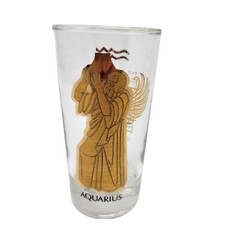 Zodiac Horoscope Astrology Aquarius Highball Drink Glass Tumbler Mid Century