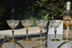 4 Vintage Yellow Etched Cocktail Glasses, Tiffin Franciscan, Rosalind, 1930