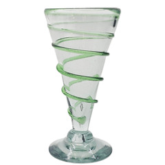 VTG Mexican Hand Blown Green Swirl Iced Tea Glasses Set of 3 Art Goblets 7″