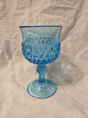 Vintage Indiana Glass Diamond Point Electric Blue Wine Water Goblet Cup GLOWS