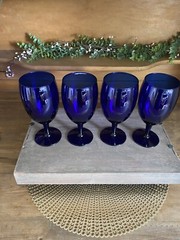 Set of 4 Pier 1 P1C13 Cobalt Blue Iced Tea Glasses/Goblets 7″ ~NICE~