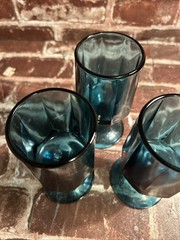 Set of 3 Vintage Colony Nouveau Riviera Blue Teal Octagonal Water Goblet Glasses