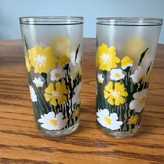 Culver Meadow Yellow Frosted Highball Glasses Mid Century Not Signed