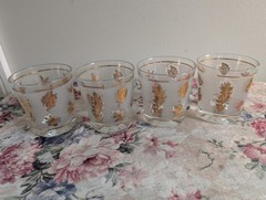 Vintage Libbey Frosted Gold Leaf Juice / Cocktail Glasses 6 oz. – Set of (4)