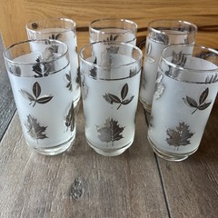 Vtg Libbey Silver Leaf Glasses Tumblers Frosted Retro MCM Kitchen Set Of 6 5.5”