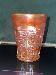Vintage Fenton Marigold Butterfly & Berries Tumbler, 4 Inches