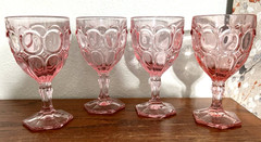 Set of 4 Fostoria Moonstone Pink Water Wine Glass Goblet 6.5″ Tall Vintage