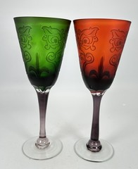 Stemware Tall Red Green Embossed 9.5″ Swirls Set of 2