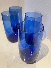 VTG SET/4 COBALT BLUE CLASSIC WATER GLASSES/TEA 6″ WEIGHTED BASE 16OZ