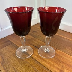 Ruby Cristal D’Arques Durand Red w/Clear Stem Lot 2 Wine Glass Casual Settings