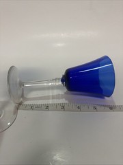 Vintage Pair of Cobalt Blue Wine Glasses Clear Stem Flared Bowl Elegant Barware