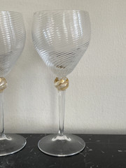 Murano Salviati Moretti Venetian 3 Hand Blown Swirl Gold Flake Wine Glasses