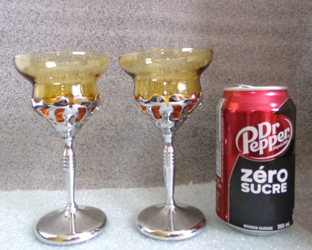 Pr 🥂 FARBERWARE KROME KRAFT ART DECO Martini COCKTAIL AMBER GLASS!