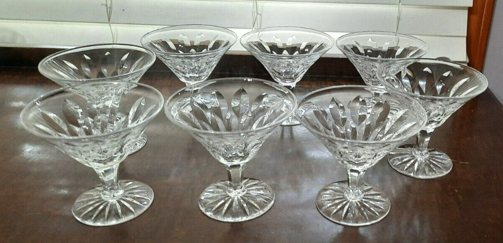 Set of 8 V-Shaped Crystal Champagne Sherbet Goblets Double Teardrop Cut on Bowl