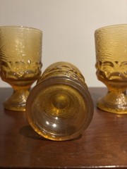 Vintage Amber Desert Honey Gold Textured Footed Glasses Goblet Crinkle Set Of 3