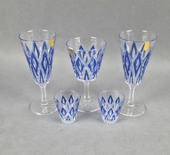 Vintage VMC Reims French Harlequin Blue Set of 5 Crystal VRM1 or Diamond Arches