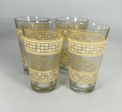 MCM Vintage Drinking Glasses Rectangles Strips on Clear Glass 16oz Set of 4