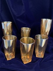 Vintage Peach Luster Jeanette Drinking Glasses Tumblers Square Bottom MCM