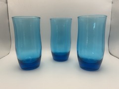 3-PC Vintage Azure Flair Anchor Hocking Tumbler Glasses 5.5” Blue Cooler 12oz