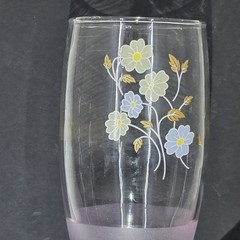Libbey Dogwood Floral 16oz Drinking Glass Pink Frost Avocado Color Base Retro