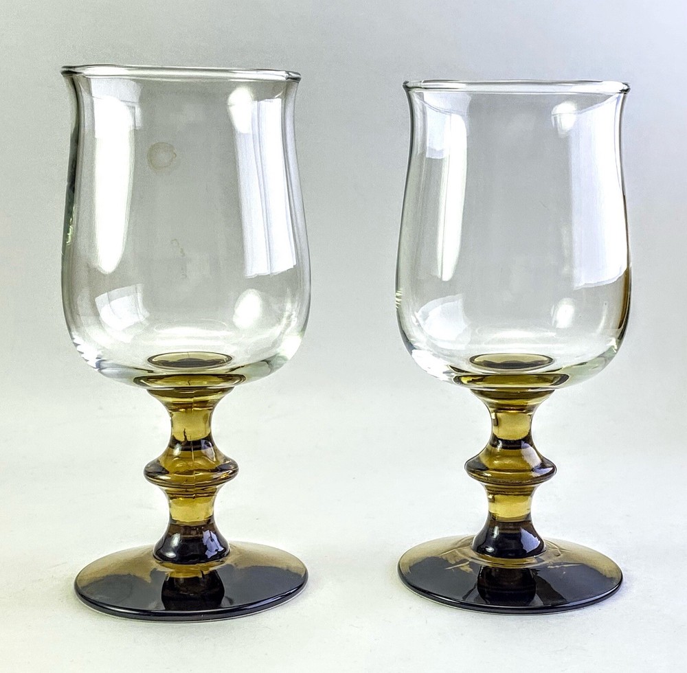 Vintage Libbey Two-Tone Tawny Brown Tulip Goblet Glass Stemware 5.75 “ Set Of 2