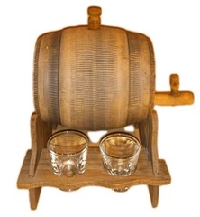 VTG Set Stoneware Ceramic Whiskey Barrel/Keg Wooden Spigot, Stands 6 Glasses