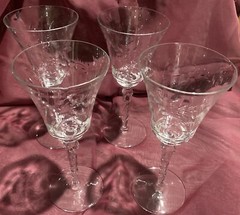 Etched Crystal Glass Goblets / Stemware – Lot of 4